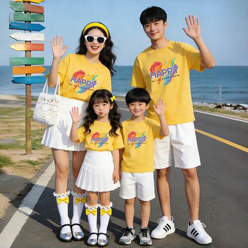 糖果色亲子装t恤短袖夏季