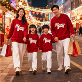 秋冬圣诞过年母子母女装 马年新年亲子装 红色毛衣一家三口2026新款