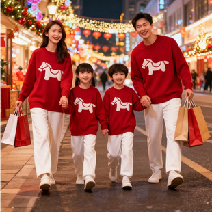 马年新年亲子装红色毛衣一家三口2026新款秋冬圣诞过年母子母女装