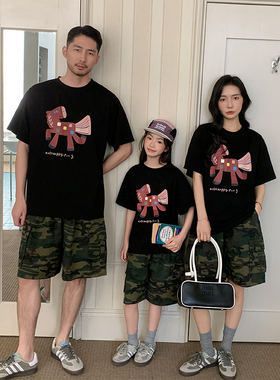 小马亲子装夏装一家三口