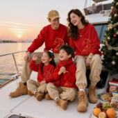 炸街上衣儿童长袖 新款 痞帅韩范拜年服 卫衣一家三四口秋冬季 亲子装