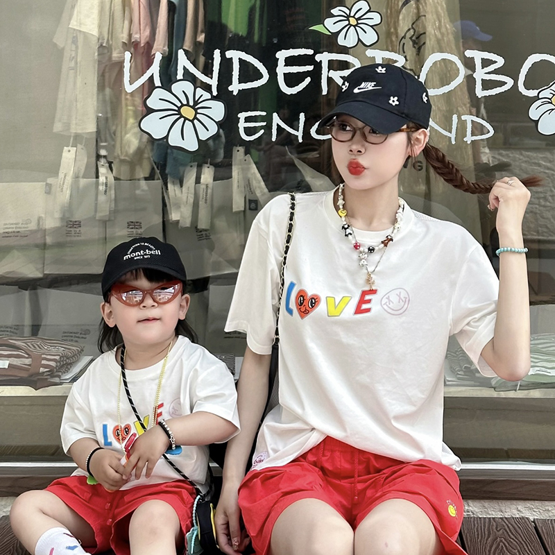 韩国亲子装t恤一家三四口全家装夏装大码出游时髦母子母女短袖潮
