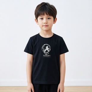 商场同款Abckids儿童短袖T恤男童圆领字母印花黑色上衣