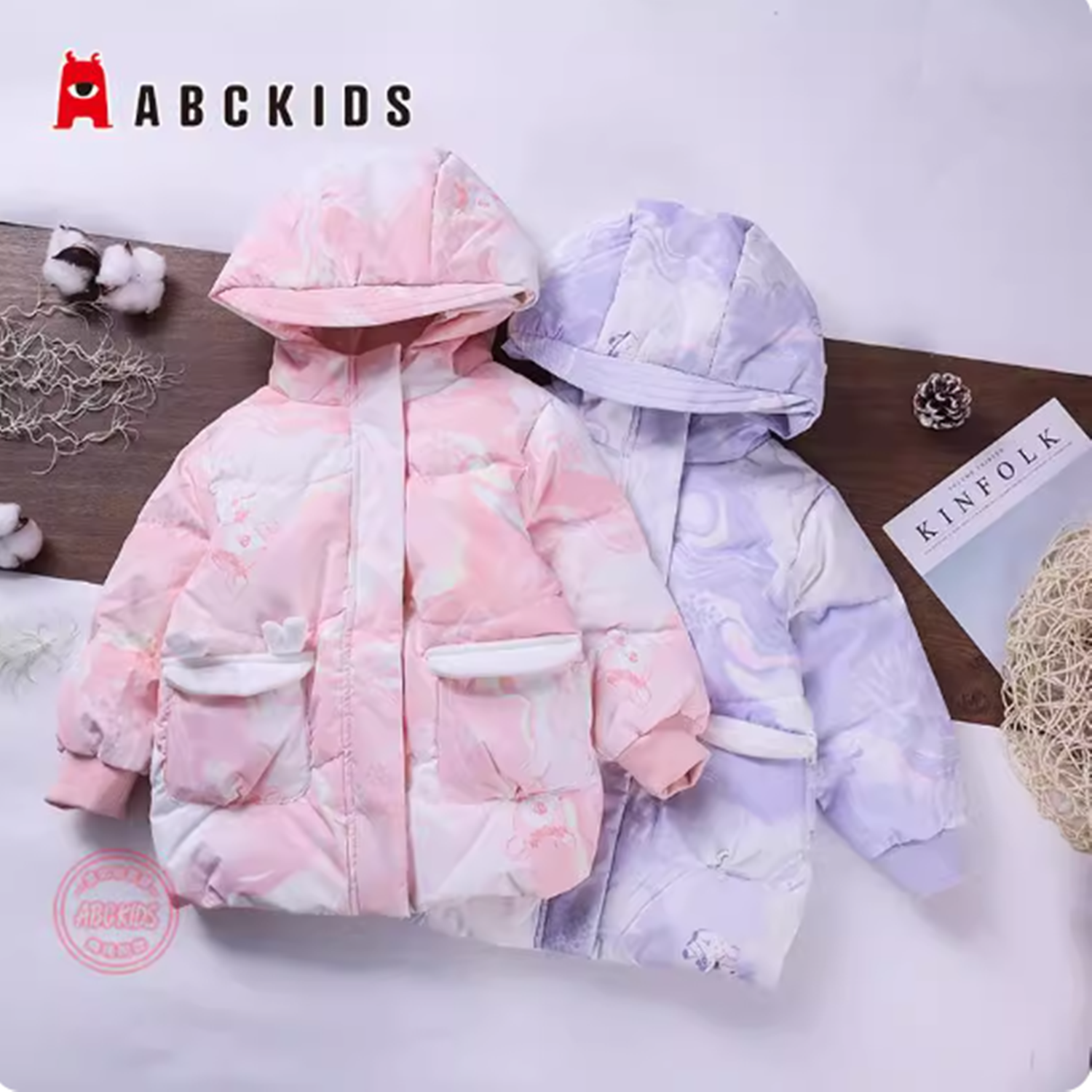 Abckids专柜同款女童冬款加厚保暖白鸭绒羽绒服外套小童款