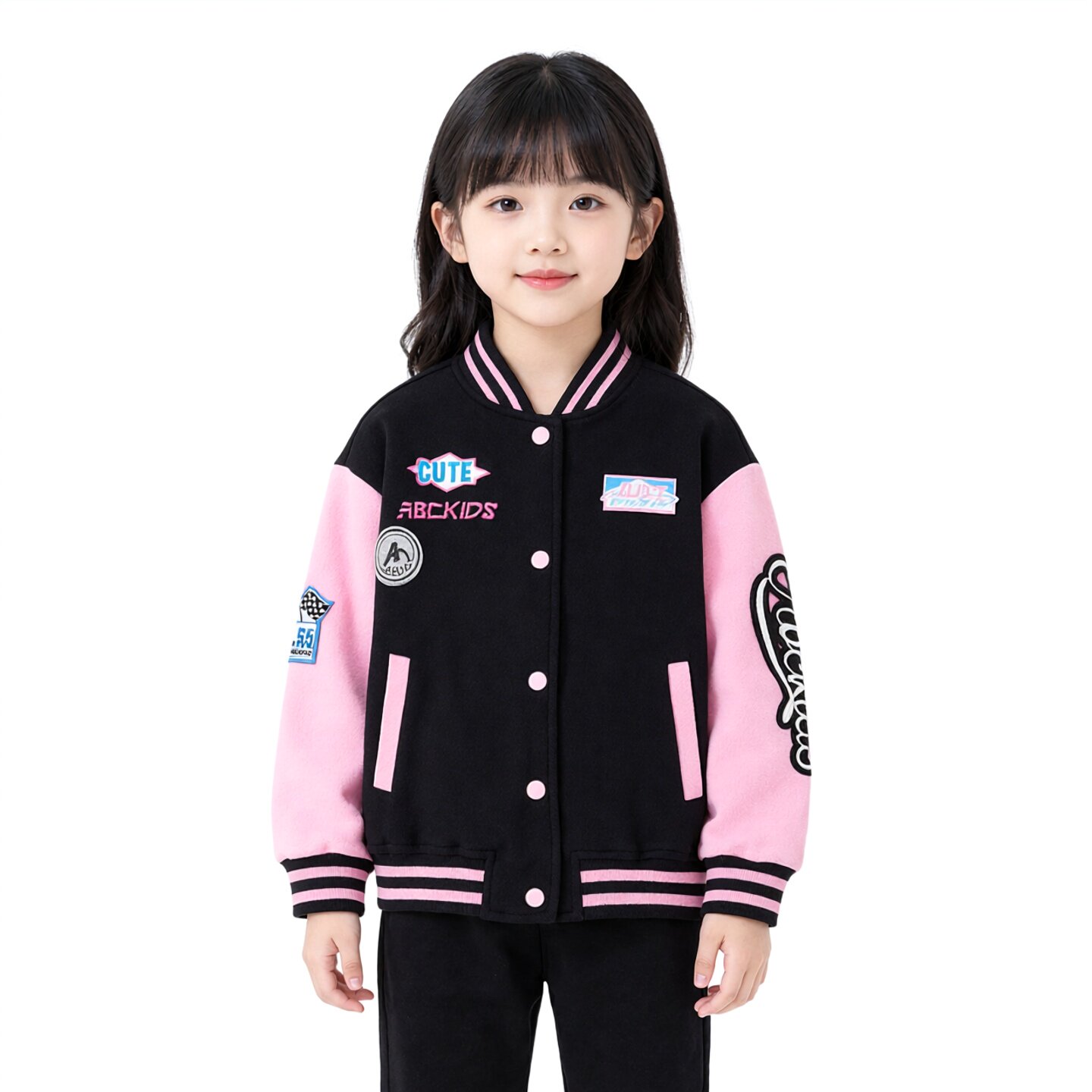 商场同款Abckids童装春秋季女童时尚拼色外套棒球服中童图片
