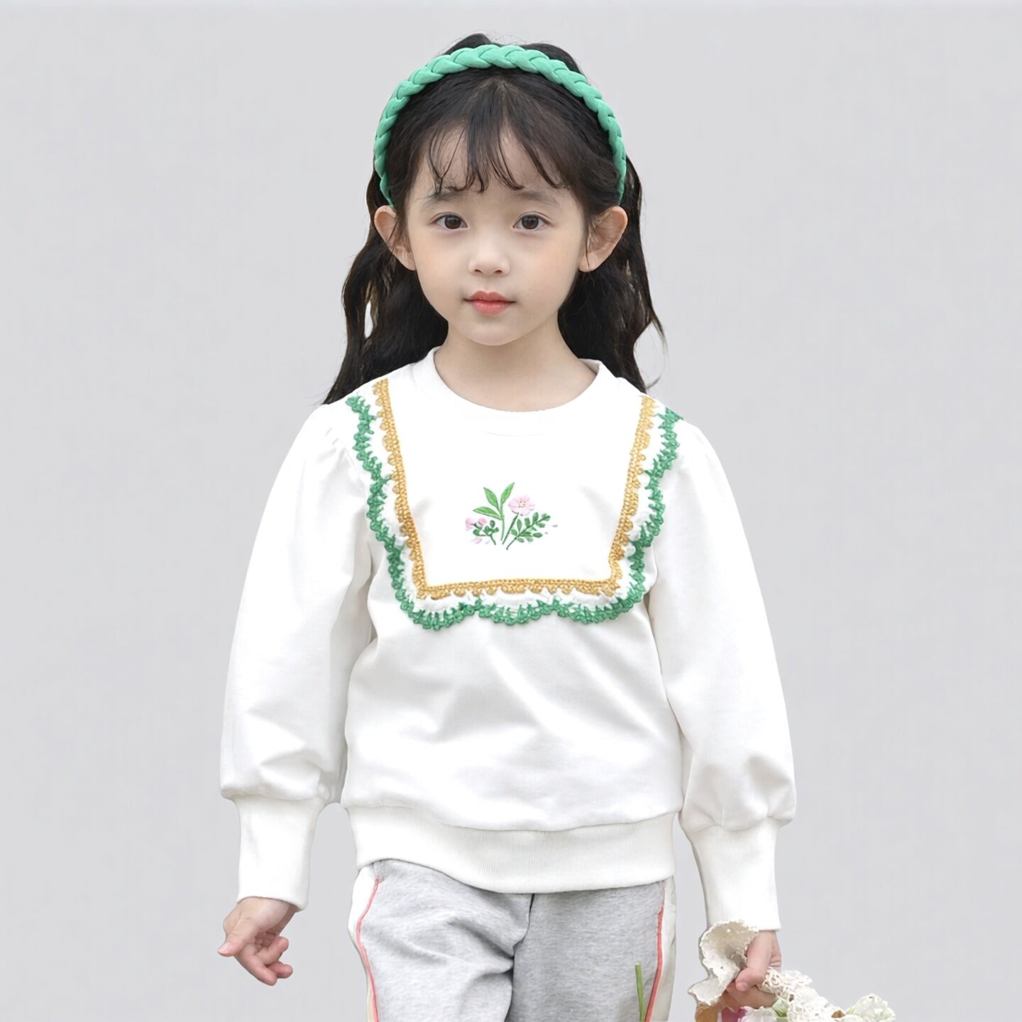 Abckids女童春秋花边领卫衣图片