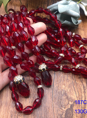 欧美复古风配饰红色水晶镶宝石钻长款项链耳环套装高端气质毛衣链