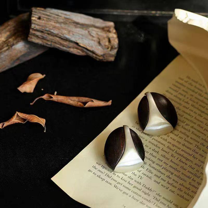 25新款檀影黑檀木耳钉新中式简约高级感耳饰小众设计几何耳钉女,饰品/流行首饰/时尚饰品新,耳钉,淘宝优惠券,粉丝福利购,淘宝优惠卷