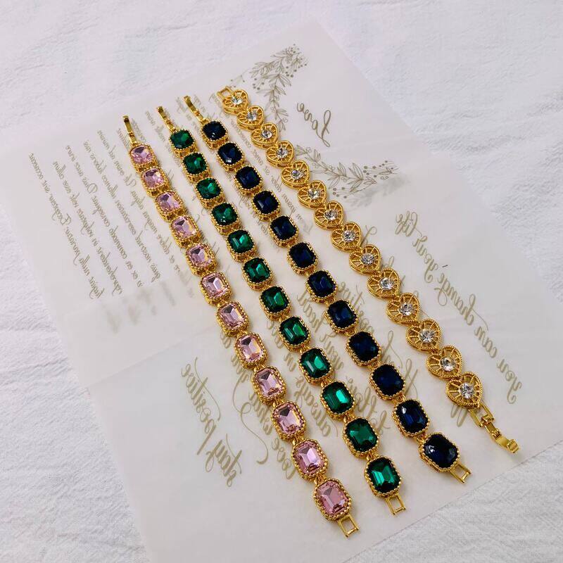 中古vintage西洋复古手链 电镀真金简约气质彩色保色工艺手链