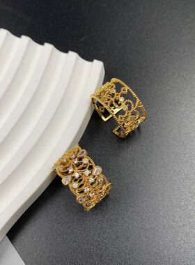中古vintage镶钻宫廷风镂空戒指 图腾港风文艺手饰 镶钻简约戒指