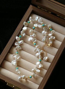 欧美复古天然巴洛克花瓣珍珠项链