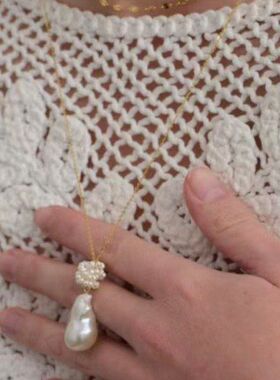 法式百搭花团异形珍珠叠搭毛衣链女气质轻奢巴洛克短款链条项链