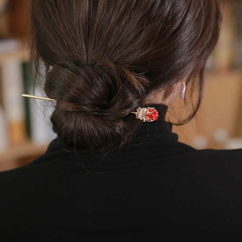 《为你加冕》发簪高级感新中式珍珠古风国风汉服旗袍气质簪子金属