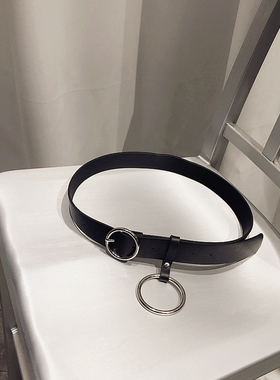 GD同款针扣皮带韩版简约复古百搭大圆环铁环皮带男女腰带潮