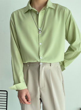 春季高级免烫冰丝雪纺丝滑垂坠感纯色学院风长袖轻熟风韩版衬衫男