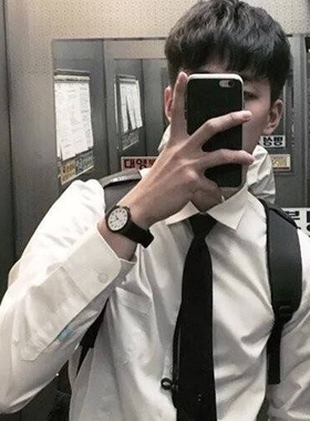 罗同学 新款独家韩国休闲基础白色长袖衬衫男百搭纯色衬衣修身