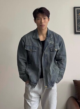 本源ULTISO 美式水洗复古牛仔外套重磅休闲百搭做旧夹克春秋外套