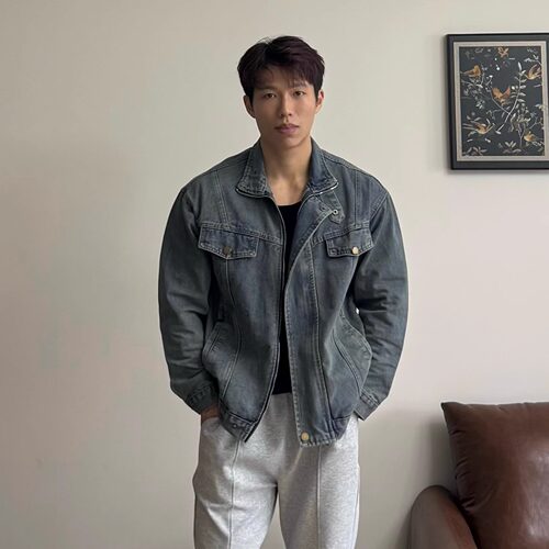 本源ULTISO 美式水洗复古牛仔外套重磅休闲百搭做旧夹克春秋外套
