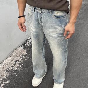 本源ULTISO 直筒阔腿牛仔裤水洗猫须宽松直筒裤高级休闲百搭长裤