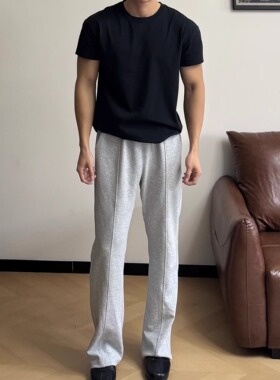 ULTISO本源 美式重磅空气层拼接卫裤休闲运动宽松微喇显高长裤