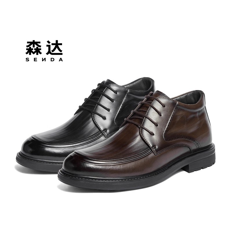 森达2025厚底系带绒里商务男棉靴