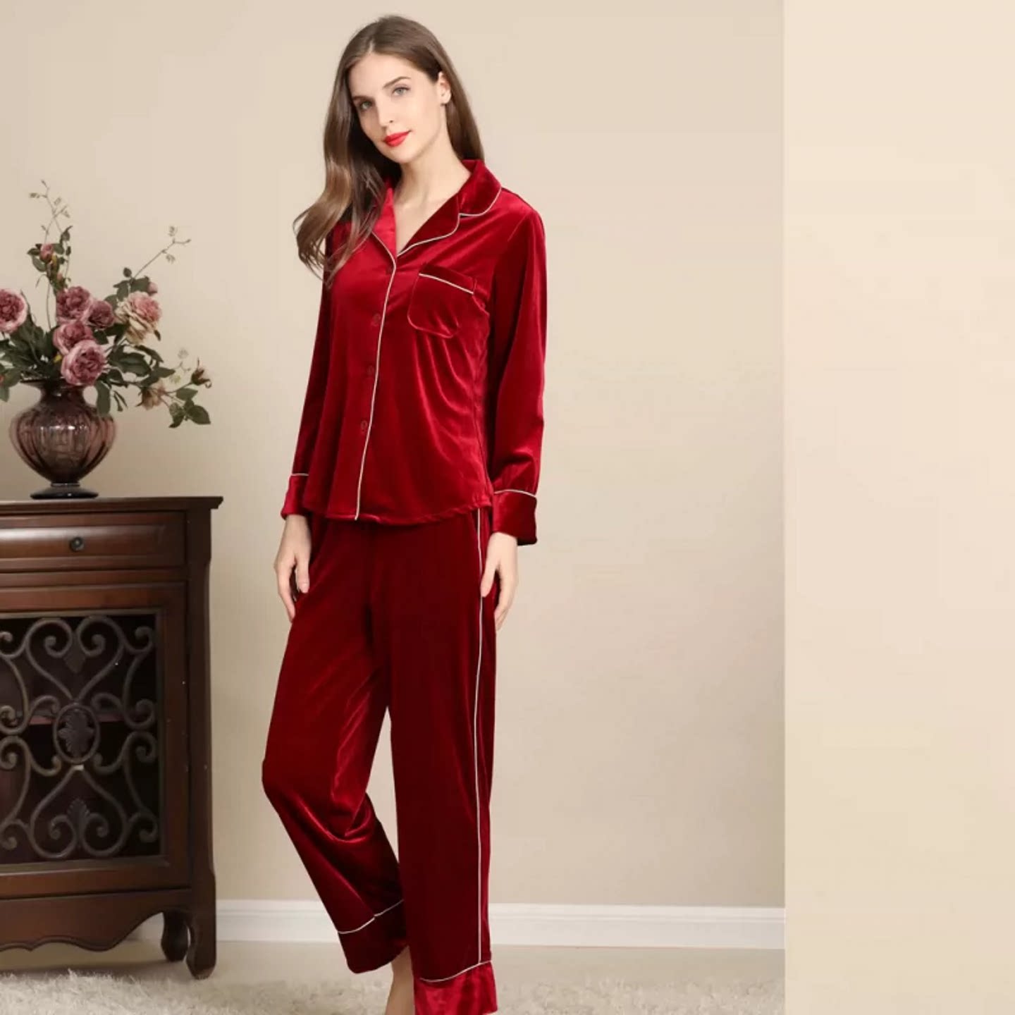 金丝绒睡衣女天鹅绒大码家居服