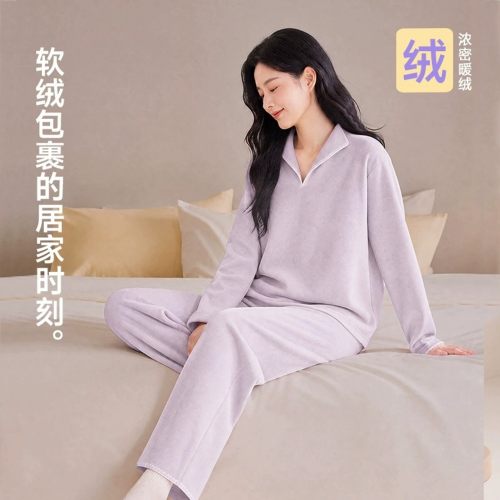 高级感7A抗菌磨毛双面德绒睡衣女