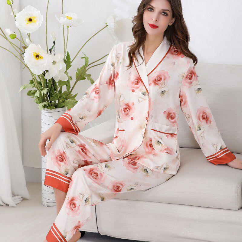 冰丝睡衣女春夏秋丝绸长袖套装性感高级感真丝两件套可外穿家居服