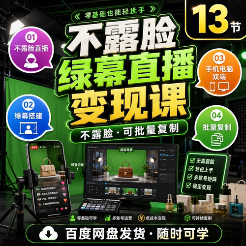 不露脸绿幕直播变现课 零基础搭建直播间可批量复制运营实操教程
