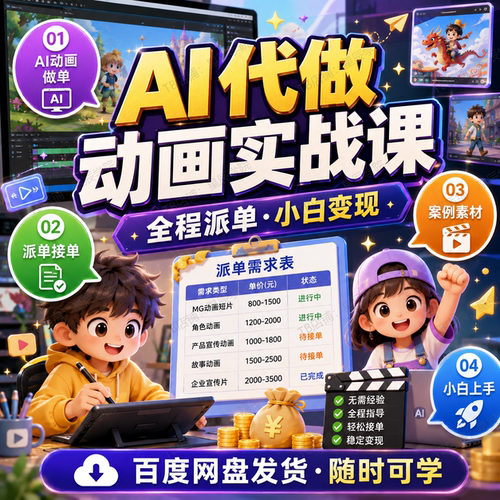 AI代做动画实战课 全程派单接单经验变现小白轻松上手系统教程课