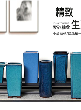 陶瓷花盆景盆长方正方多肉菖蒲文竹有孔桌面花卉绿植口径5-25cm