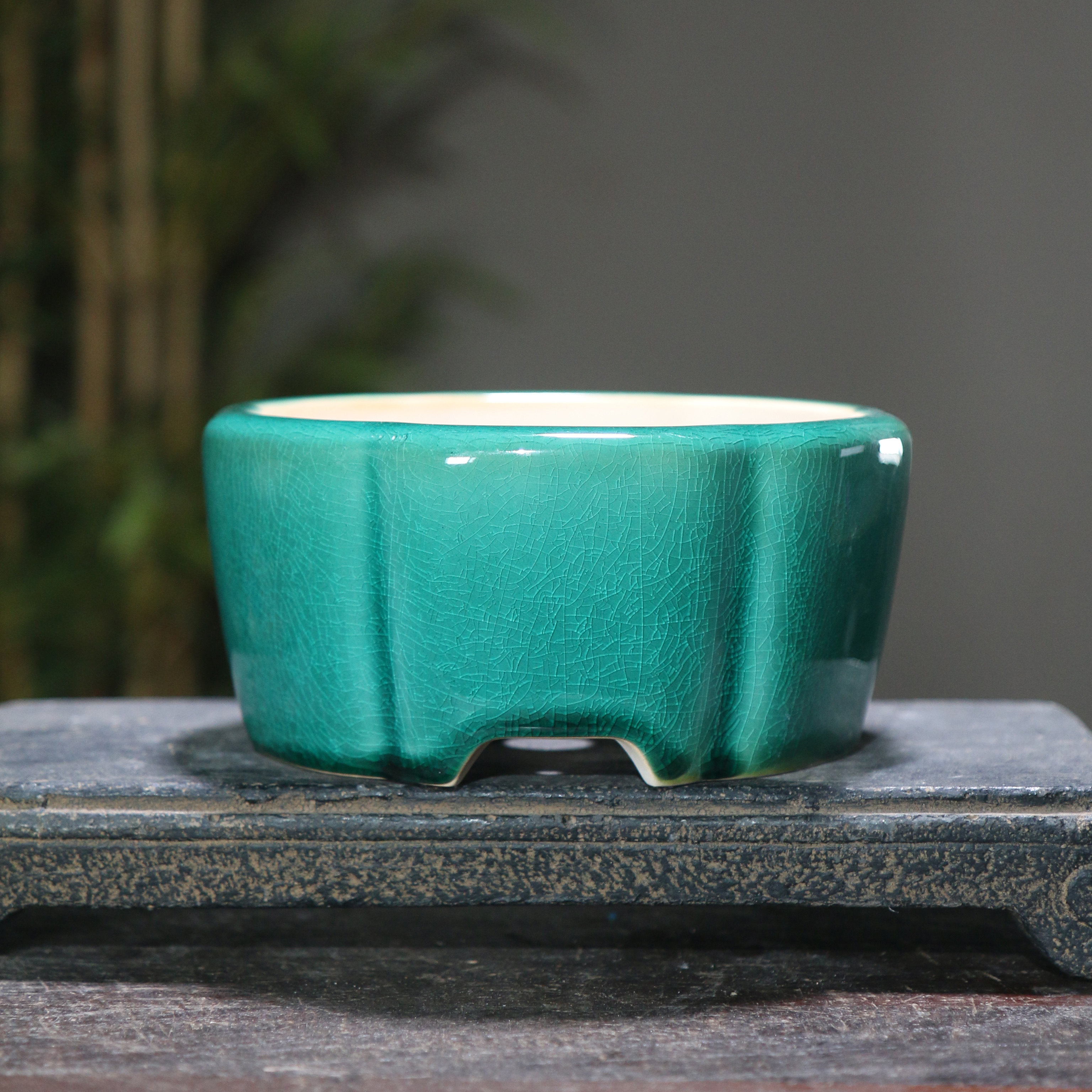 陶瓷花盆景盆四方圆形筋纹多肉菖蒲文竹手工有孔口10-15高5-10