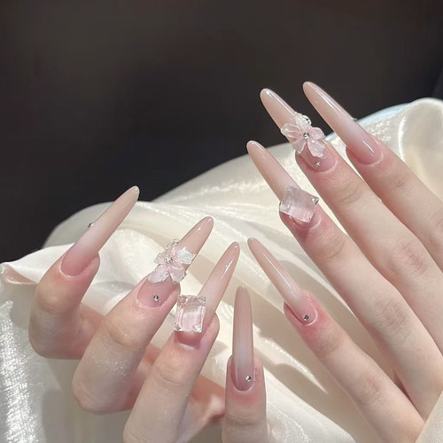 纯手工穿戴甲2025新款冰花粉色系美甲温柔显白高级指甲