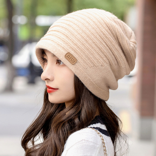 帽子女秋冬休闲简约加绒加厚毛线帽情侣帽户外保暖护耳帽针织帽