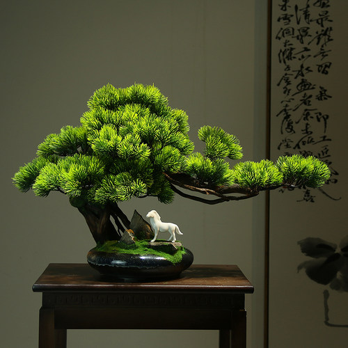 仿真迎客松盆景客厅样板房桌面玄关装饰新中式酒店罗汉松绿植摆件 - 封面