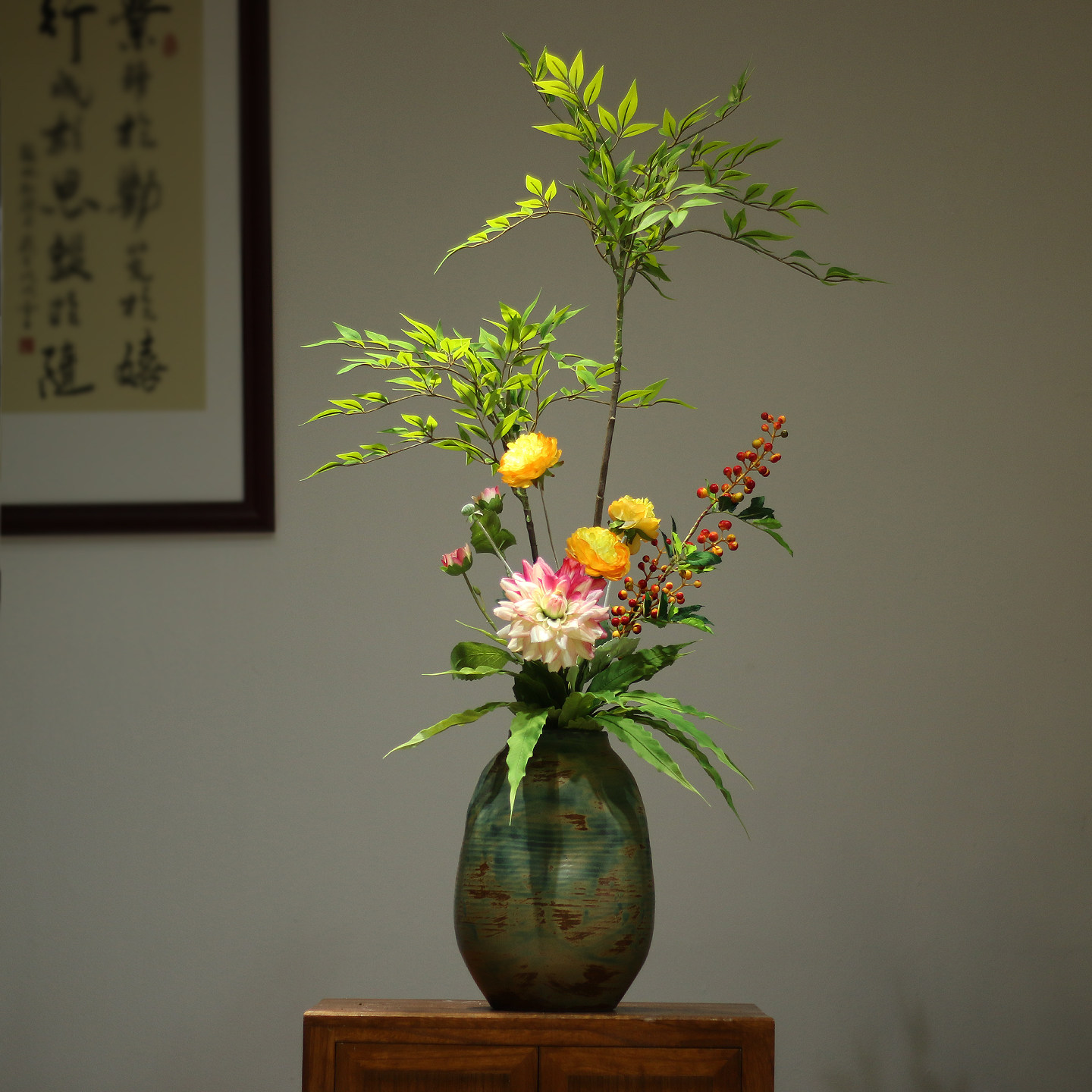 新中式陶瓷花瓶宋代美学仿真南天竹花艺民宿酒店桌面家居装饰摆件,家居饰品,花瓶,淘宝优惠券,粉丝福利购,淘宝优惠卷