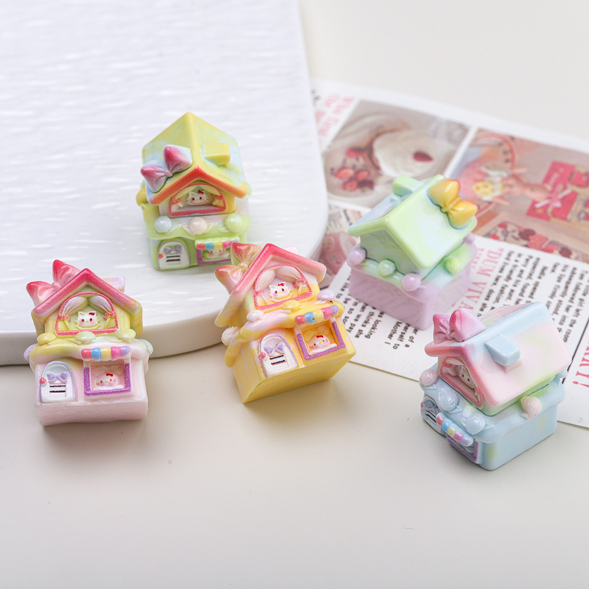 卡通diy树脂配件饰品双层房子奶油胶发夹手机壳鞋扣钥匙扣吊坠配