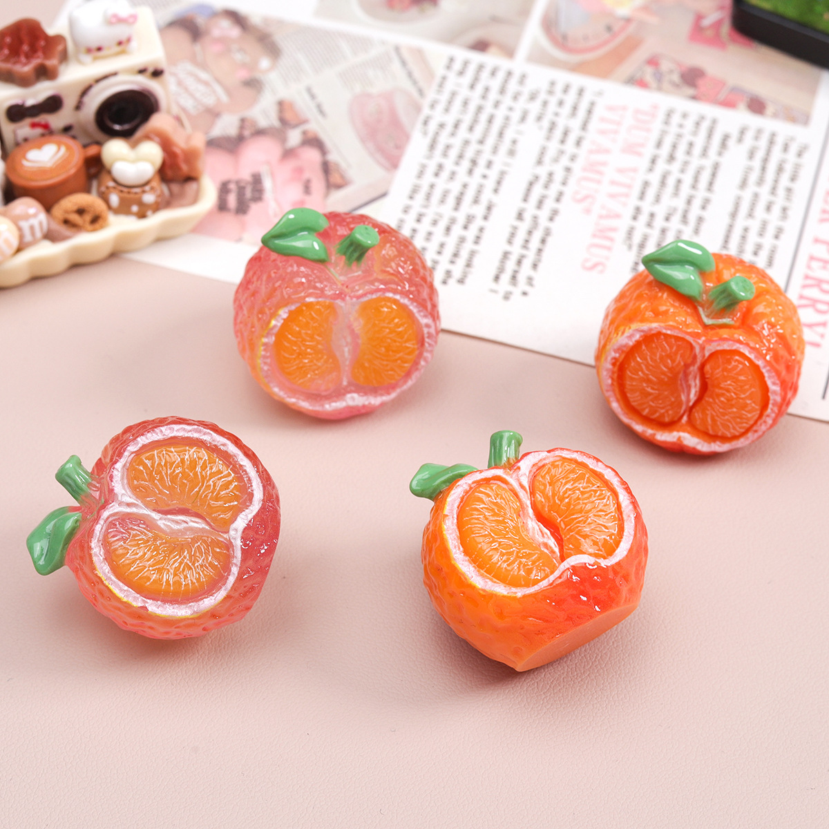卡通diy树脂配件饰品立体双色橘子发夹手机壳鞋扣钥匙扣吊坠配饰