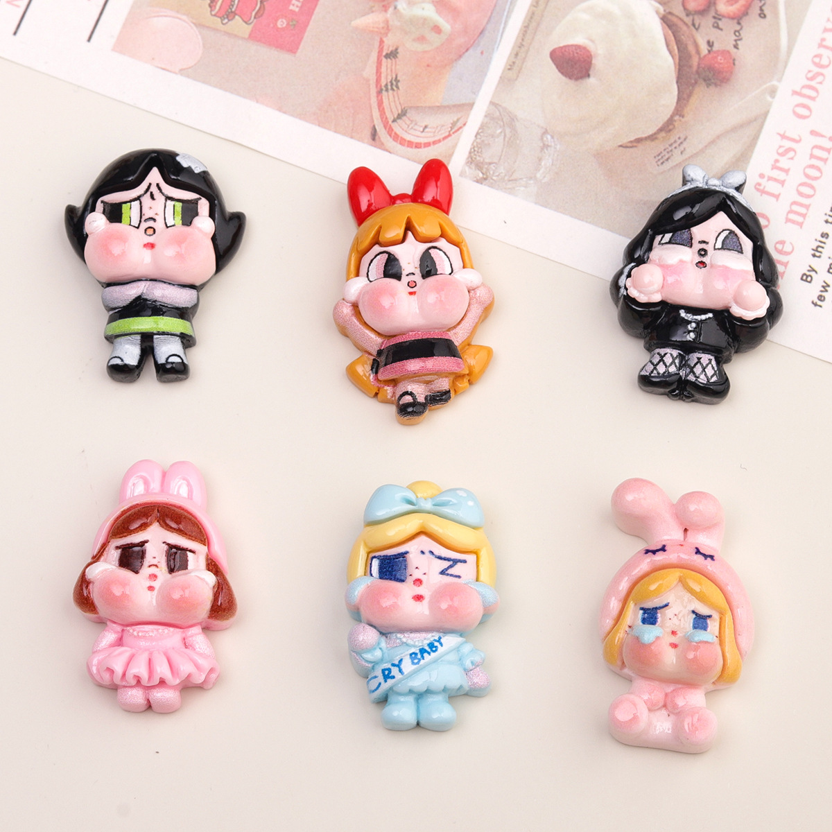 卡通diy树脂配件饰品爱哭女孩奶油胶发夹手机壳鞋扣钥匙扣吊坠配
