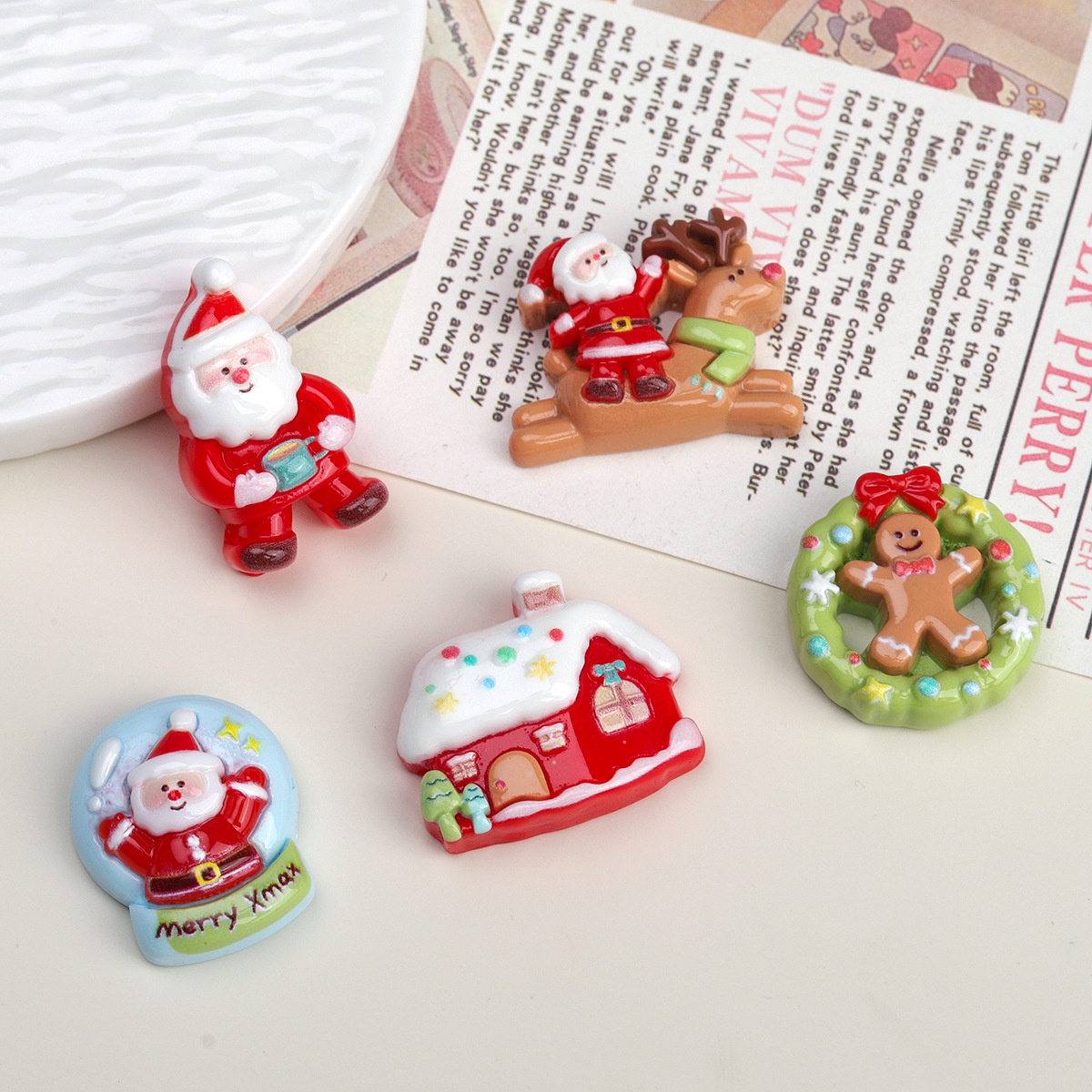 卡通diy树脂配件饰品圣诞节老人奶油胶发夹手机壳鞋扣钥匙扣吊坠