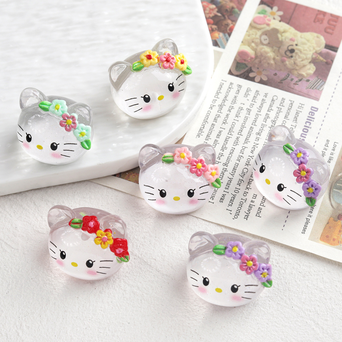 卡通diy树脂配件饰品夜光大猫头奶油胶发夹手机壳鞋扣钥匙扣吊坠