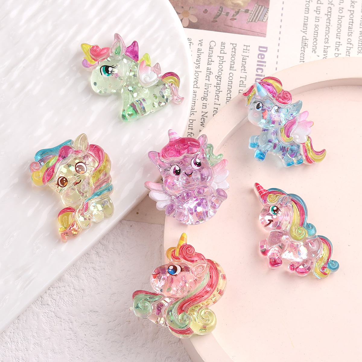 卡通diy树脂配件跨境饰品细闪独角马奶油胶发夹饰手机壳鞋扣配饰