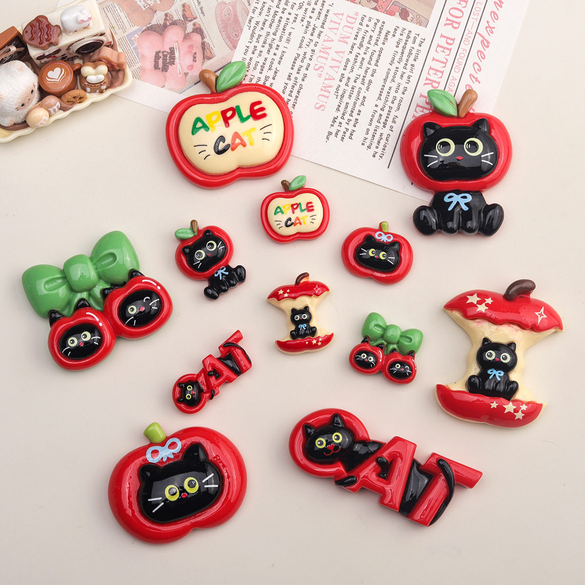 卡通diy树脂配件饰品苹果黑猫奶油胶发夹手机壳鞋扣钥匙扣吊坠配