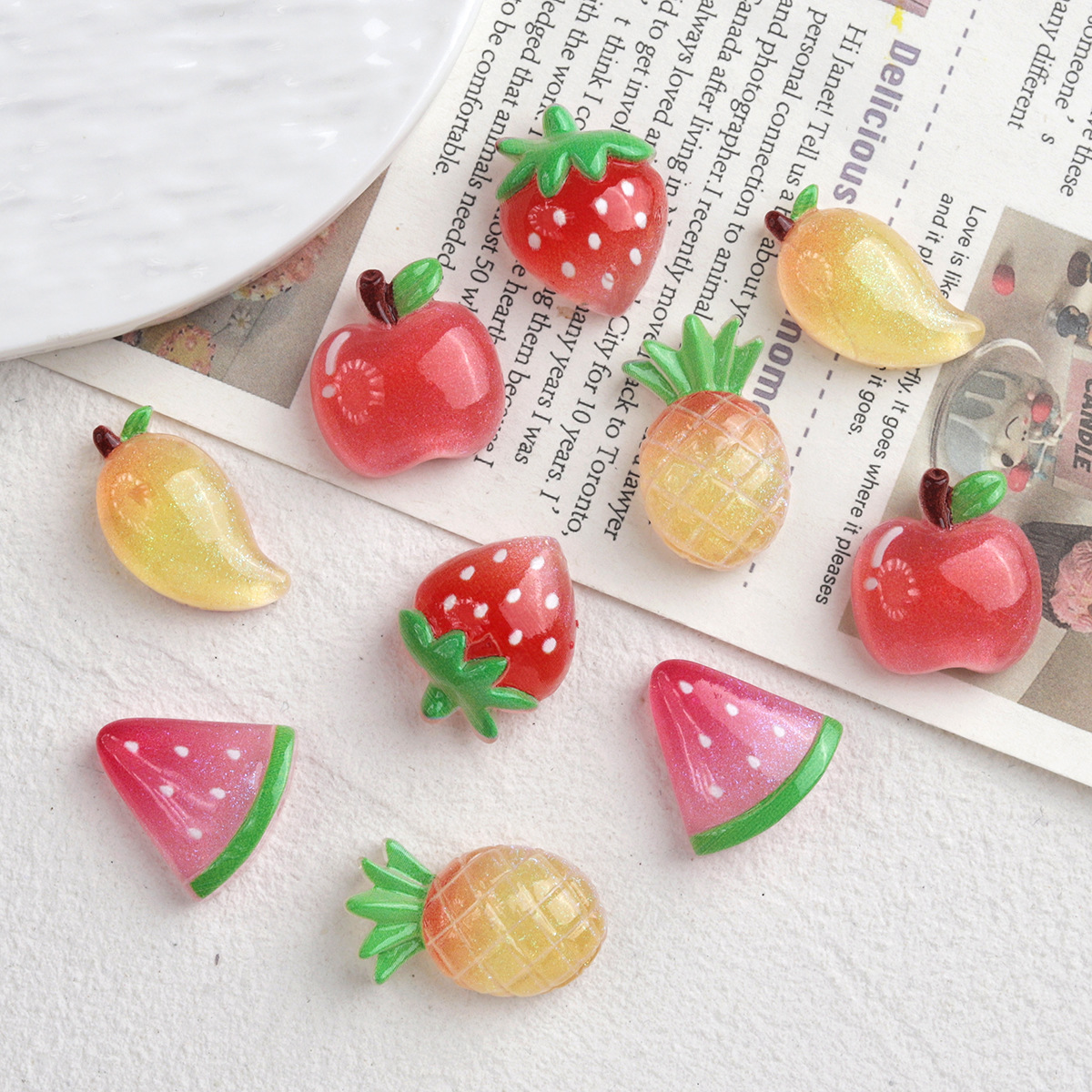 卡通diy树脂配件饰品水果细闪奶油胶发夹手机壳鞋扣钥匙扣吊坠配