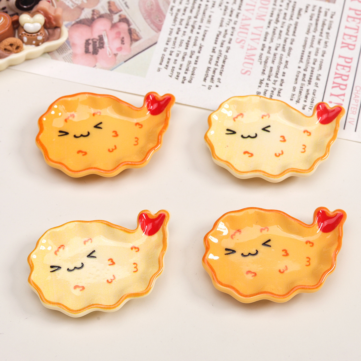 卡通diy树脂配件饰品虾盘子奶油胶发夹手机壳鞋扣钥匙扣吊坠配饰