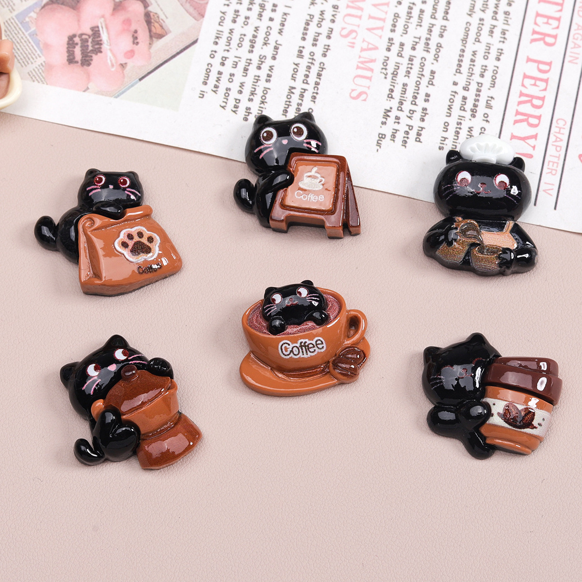 卡通diy树脂配件饰品黑猫咖啡奶油胶发夹手机壳鞋扣钥匙扣吊坠配
