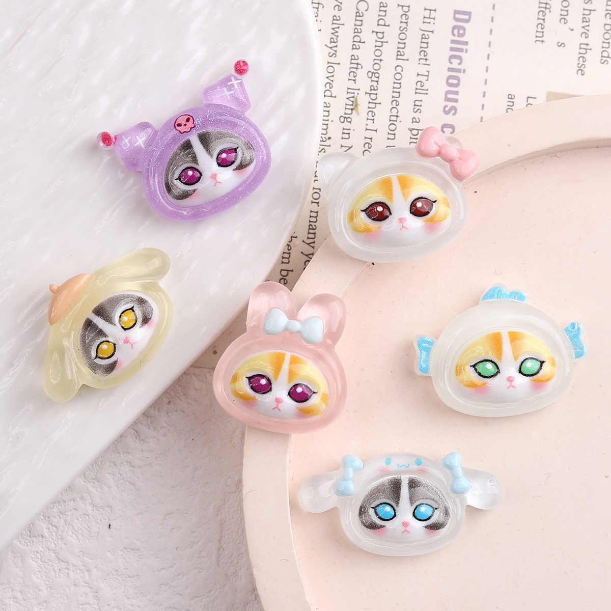 卡通diy树脂配件饰品夜光猫头小鸥奶油胶手工发夹手机壳鞋扣配饰