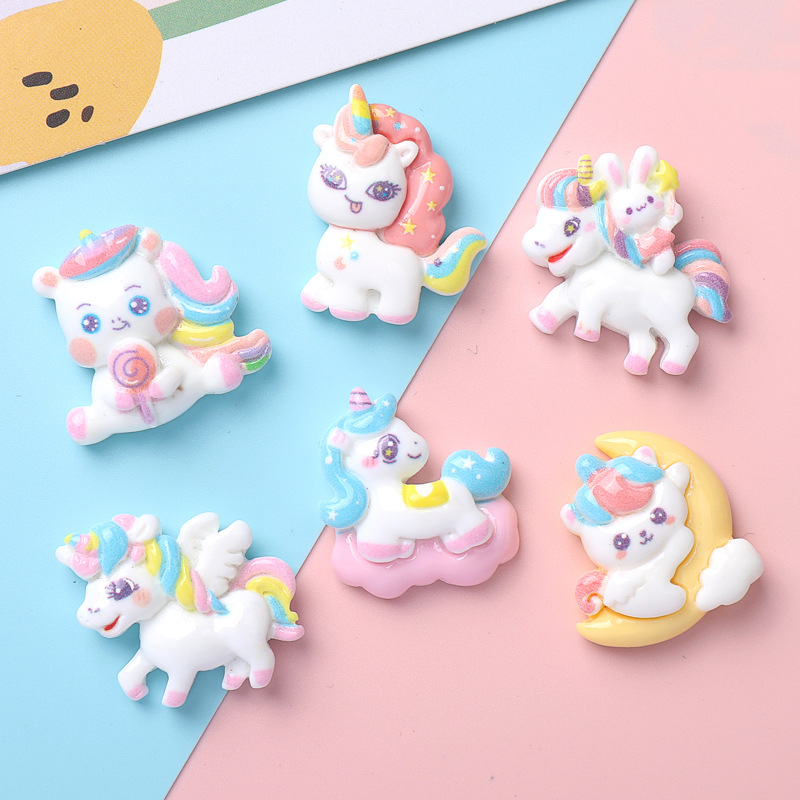 卡通亮面独角马diy树脂配件饰品手工制发夹手机壳水杯头饰