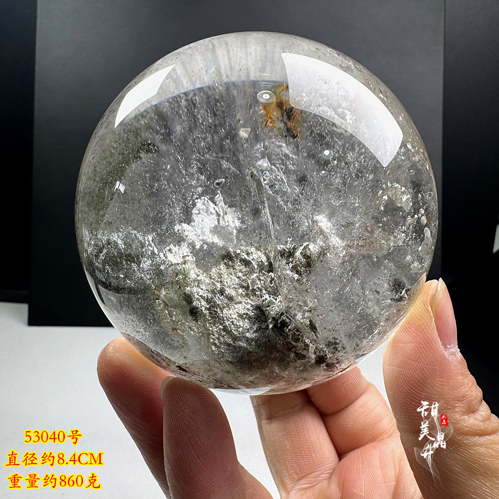 白水晶球摆件 水胆水晶球 天然水晶原石打磨 晶体透 赠送底座