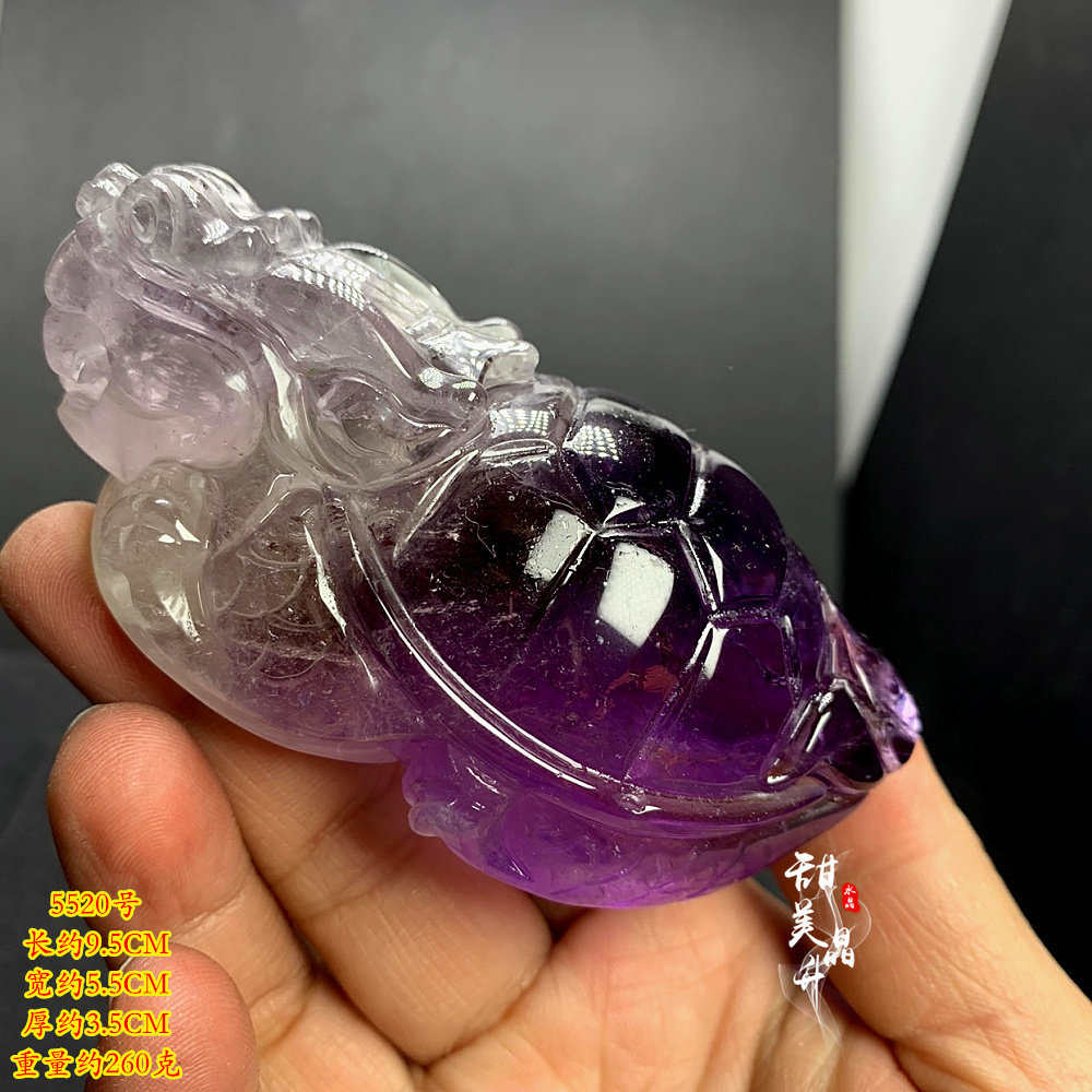 紫水晶龙龟摆件 天然紫水晶原石雕刻 颜色紫 晶体透 一物一图